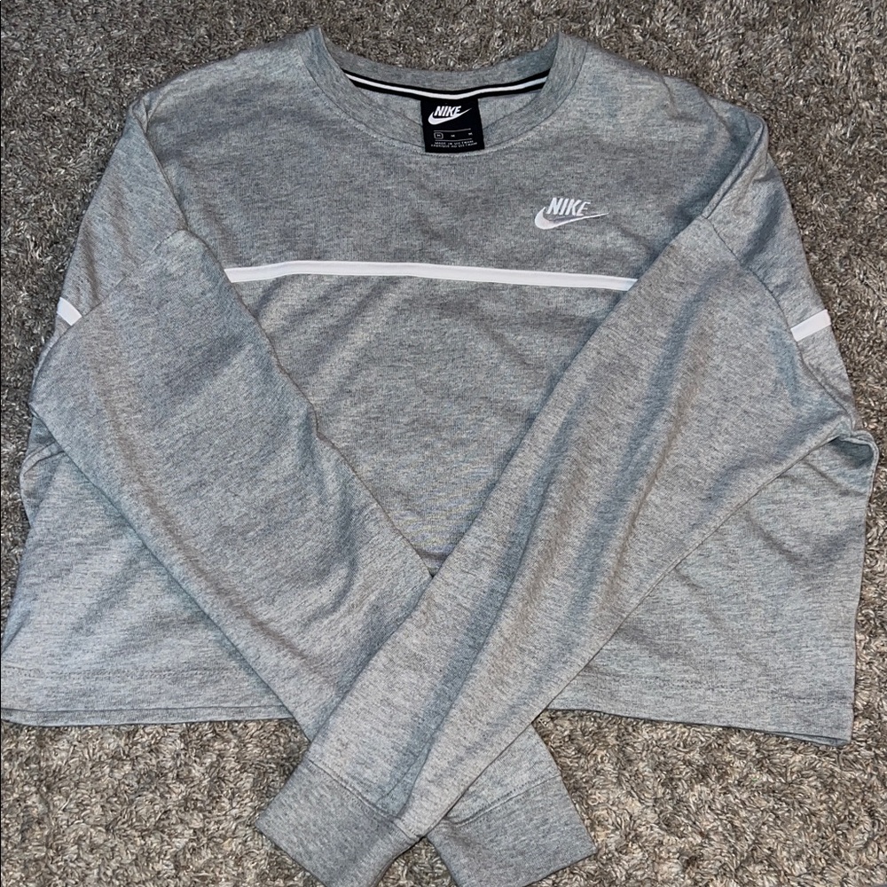 Nike Heather Gray Cropped Sweatshirt with White Stripe